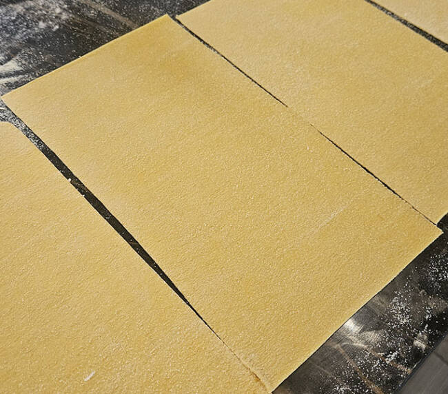 Fresh pasta sheets ready to be cut into tagliatelle, Menaggio, Lake Como