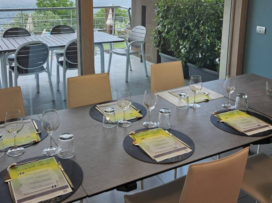 Dinner table set for a vegetarian tasting menu, Nesso, Lake Como